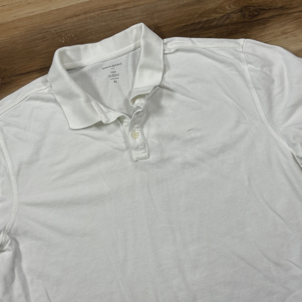 Banana Republic Polo Shirt Mens XL Minimalist Organic Cotton Pique White Classic - Picture 3 of 6